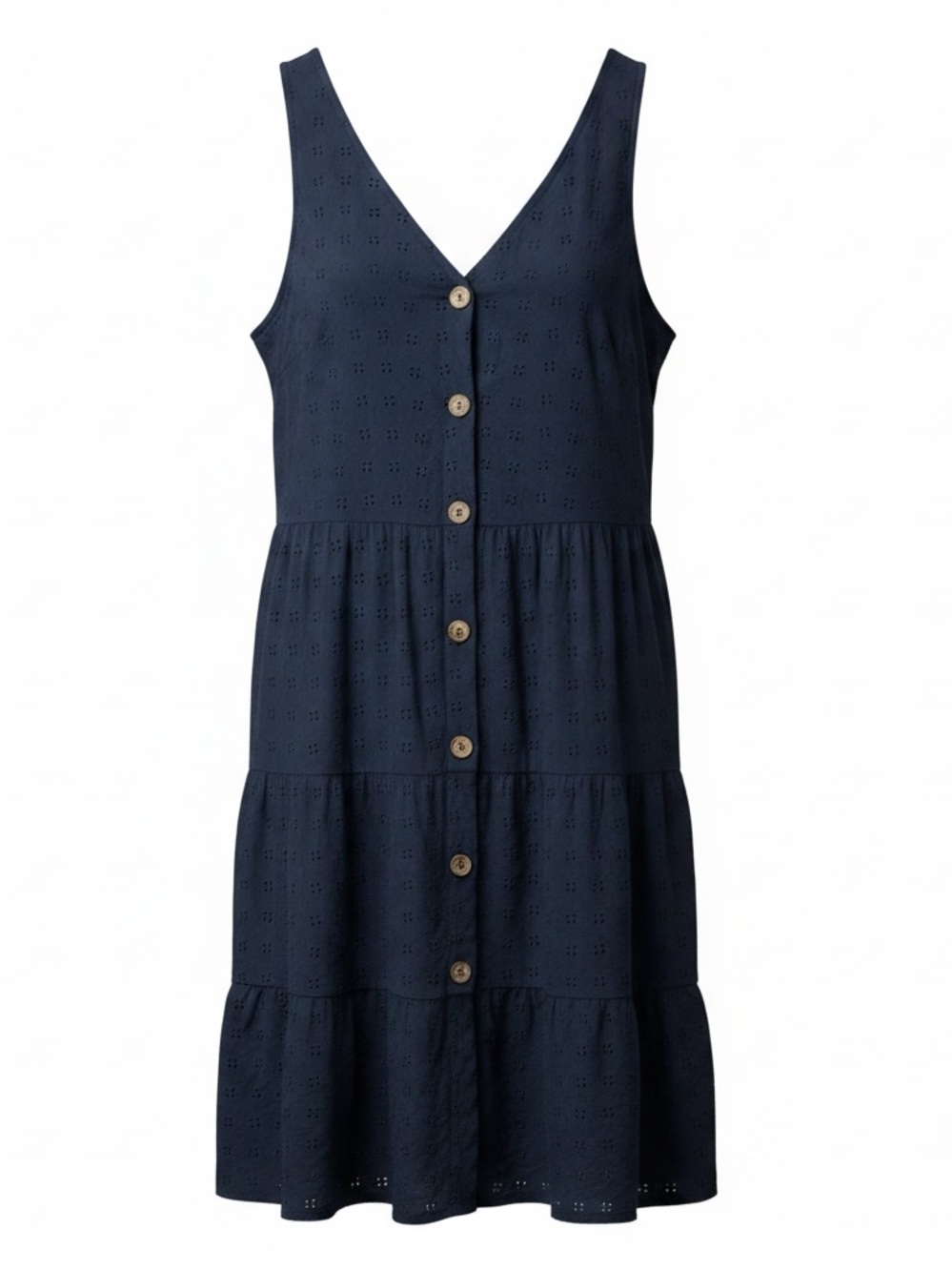 Sonoma Blue Eyelet Button Front Sleeveless Midi Dress Size Medium Cotton Summer